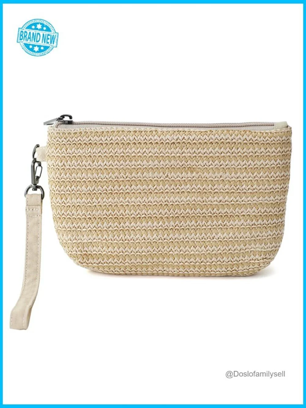 Woven Straw Wristlet Clutch 3-Zip Original Design Wristlet Wallet Handbag